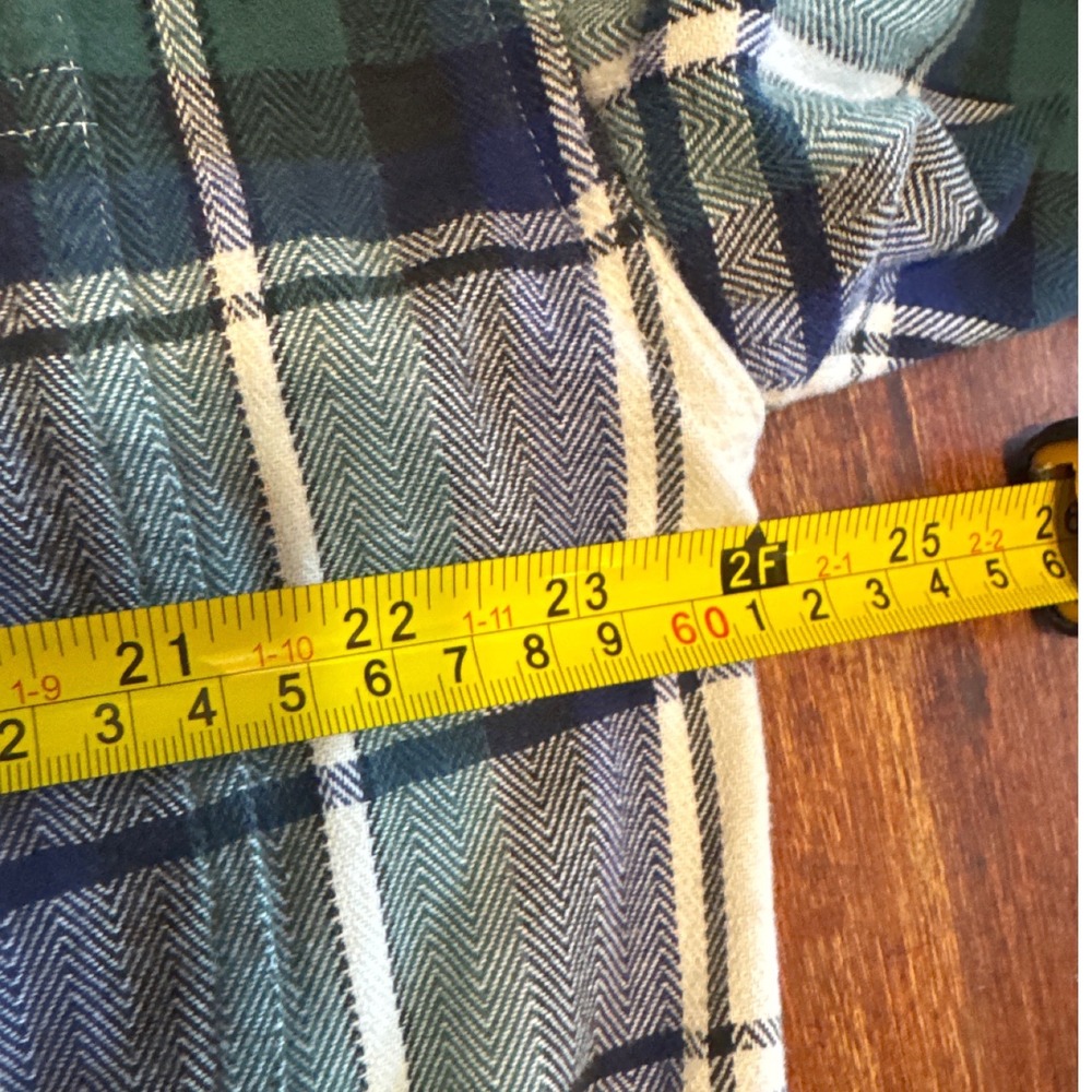 Structure Mens Large Green Blue Plaid Flannel Button Down Shirt Cotton Vintage - Picture 6 of 11